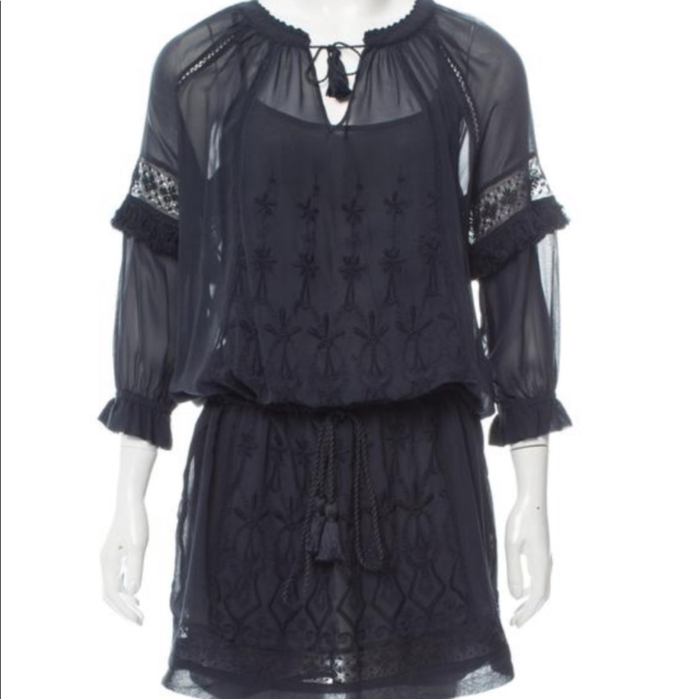 Ulla Johnson silk navy dress with tassels and slip